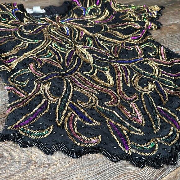 Vintage Lawrence Kazar sequined beaded silk top GVC size M - Picture 3 of 12